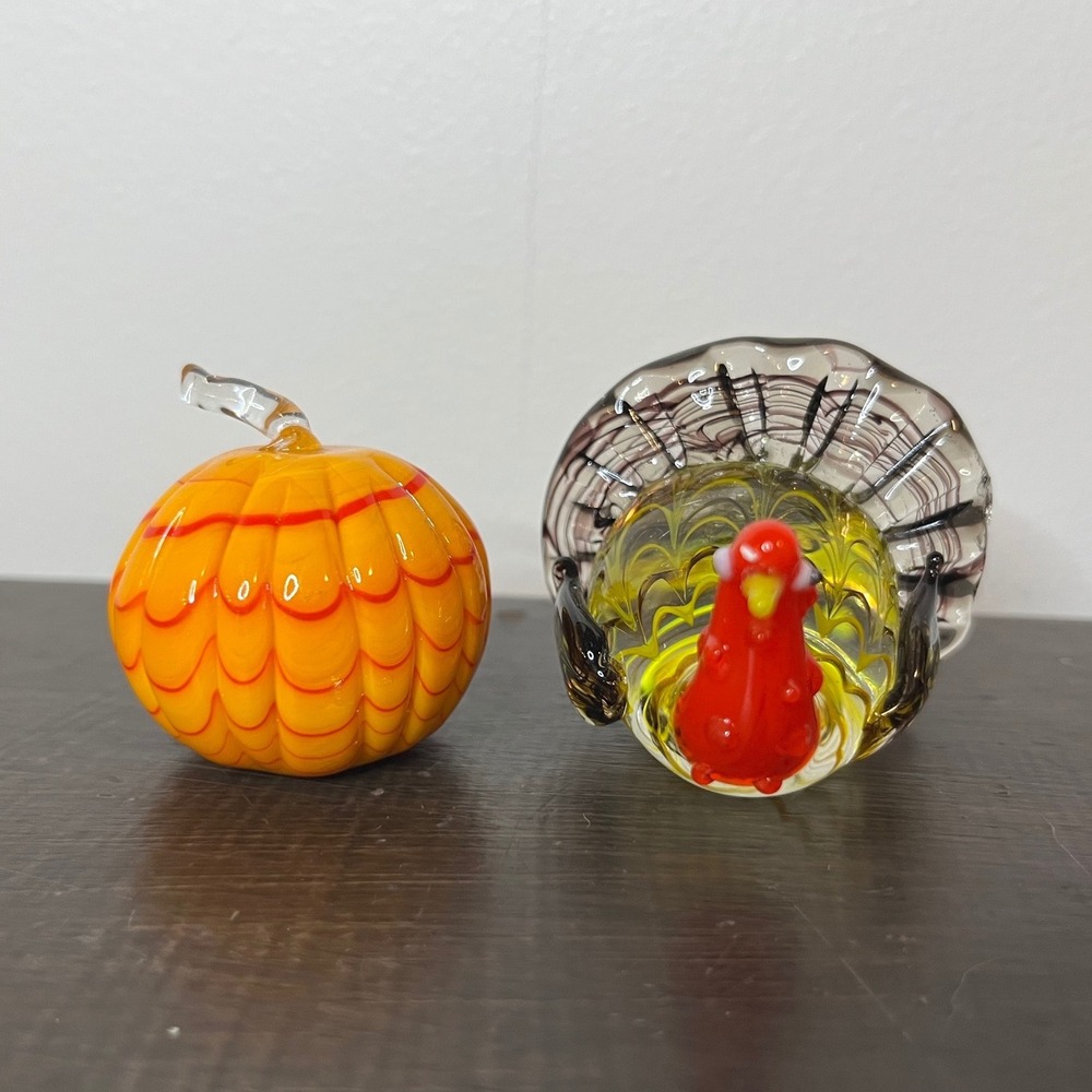 Lenox Autumns Golden Harvest Art Glass Turkey and Pumpkin Figurine Thanksgiving